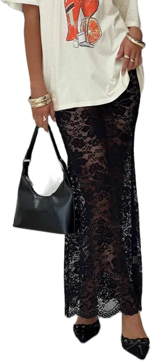 Women Lace Long Skirts Y2k Sheer Maxi Skirt Sexy See Through Beach Cover Up Long Skirt Streetwear