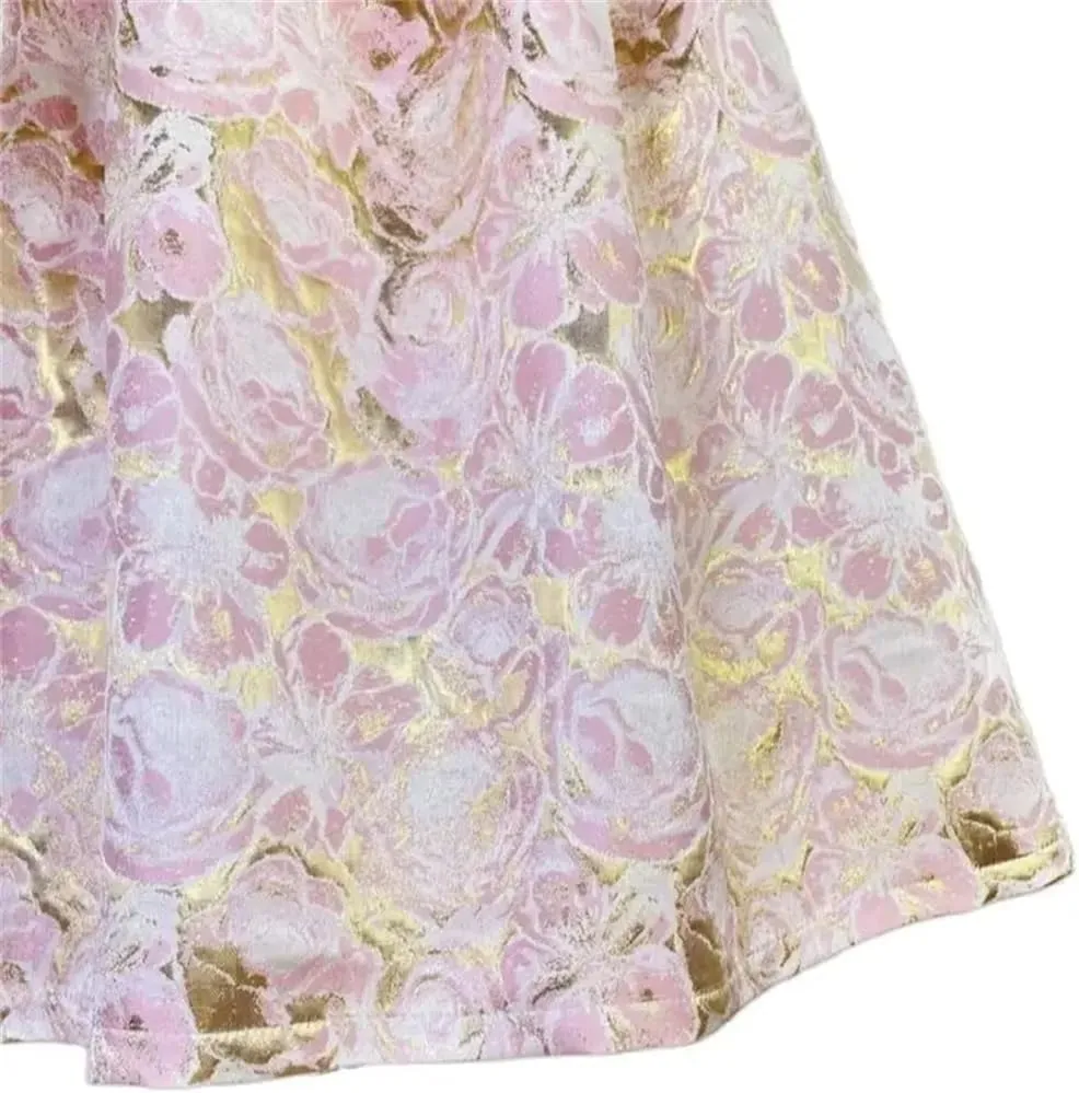 Women Long Pleated Midi Skirt High Waist Embroidered Skirt Printed Midi Skater Skirt