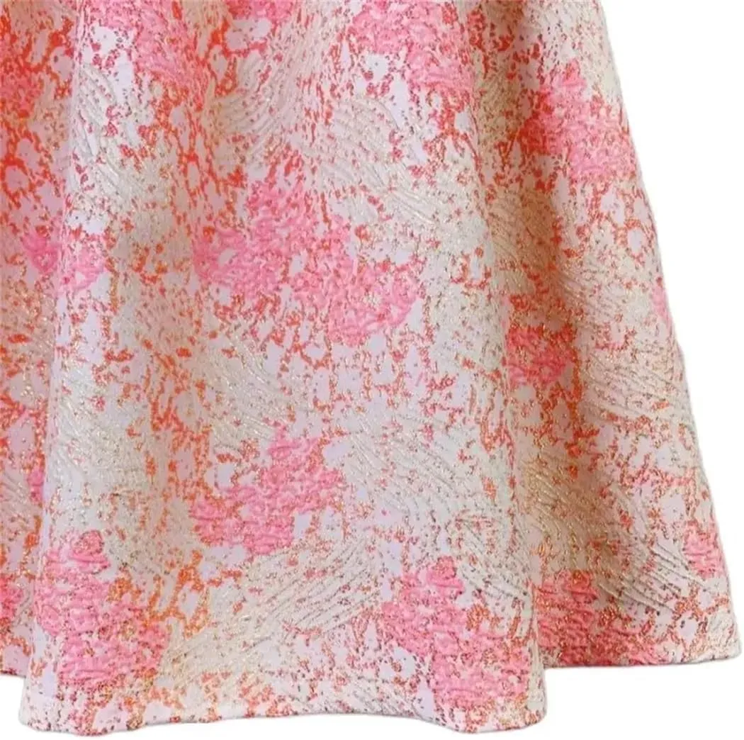 Women Long Pleated Midi Skirt High Waisted Printed Skirt Embroidered Slim Midi Skater Skirt