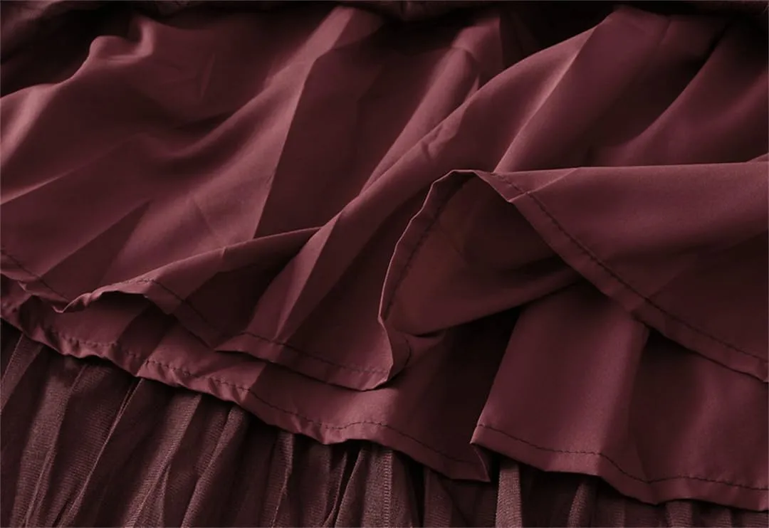 Women Long Pu Pleated Skirt Elegant High Waist Skirts Solid Vintage A-Line Pleated Skirt