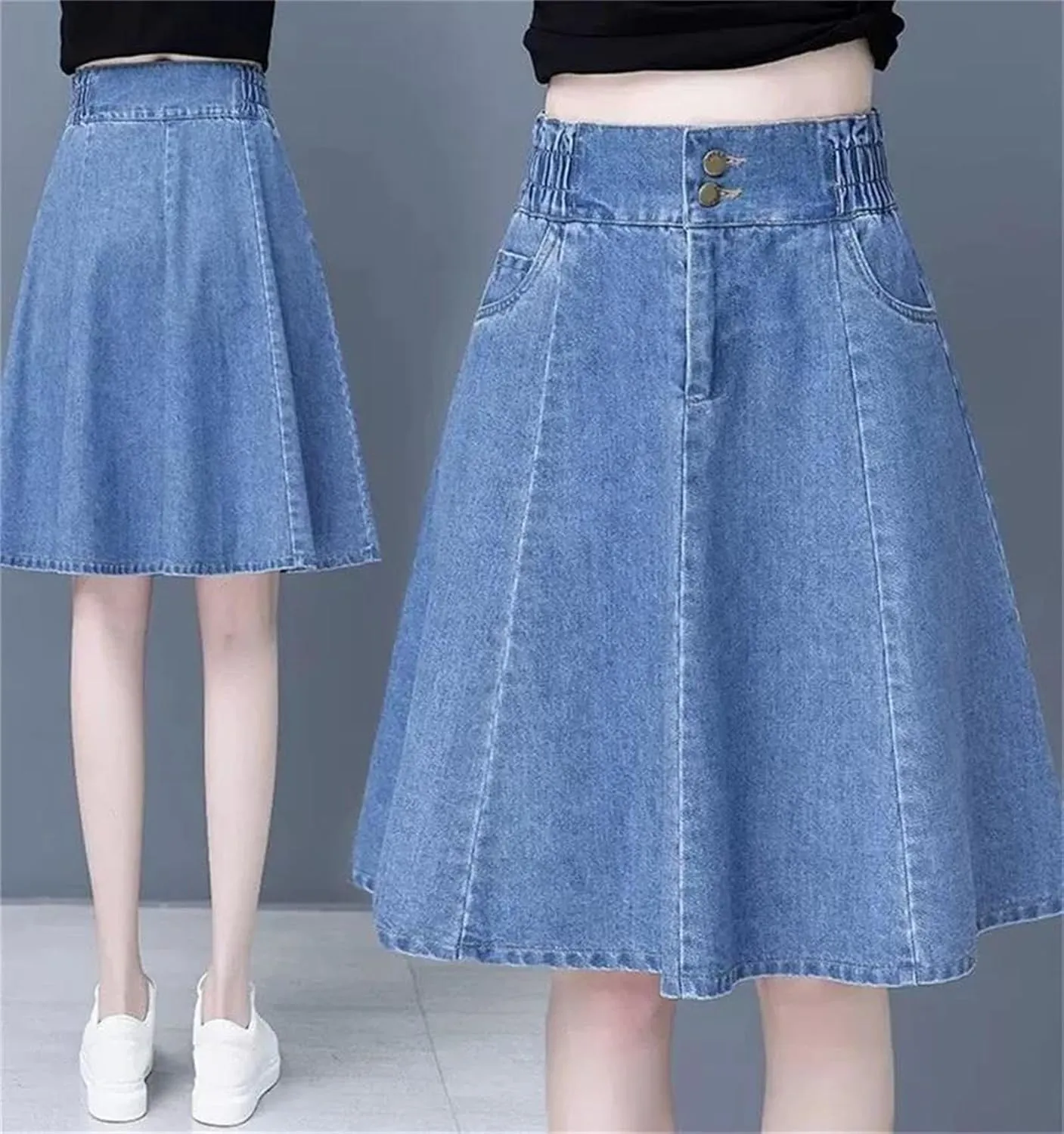 Women Mini Denim Skirts Summer High Waisted A-Line Jeans Skirt Fashion Loose Casual Skirt