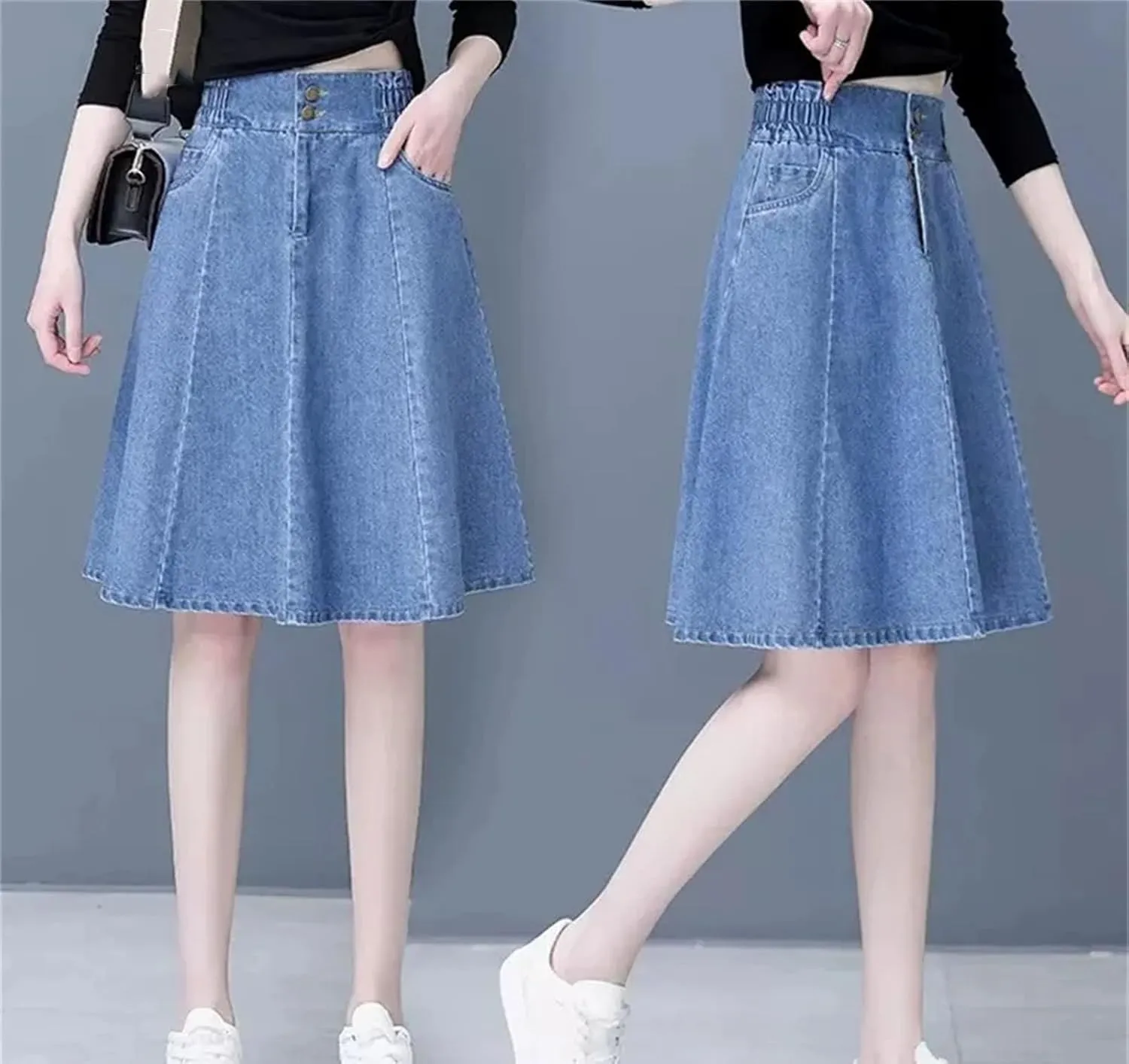 Women Mini Denim Skirts Summer High Waisted A-Line Jeans Skirt Fashion Loose Casual Skirt