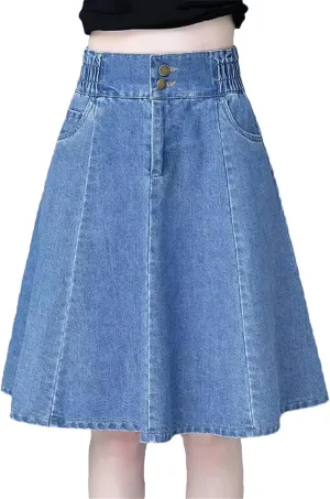 Women Mini Denim Skirts Summer High Waisted A-Line Jeans Skirt Fashion Loose Casual Skirt