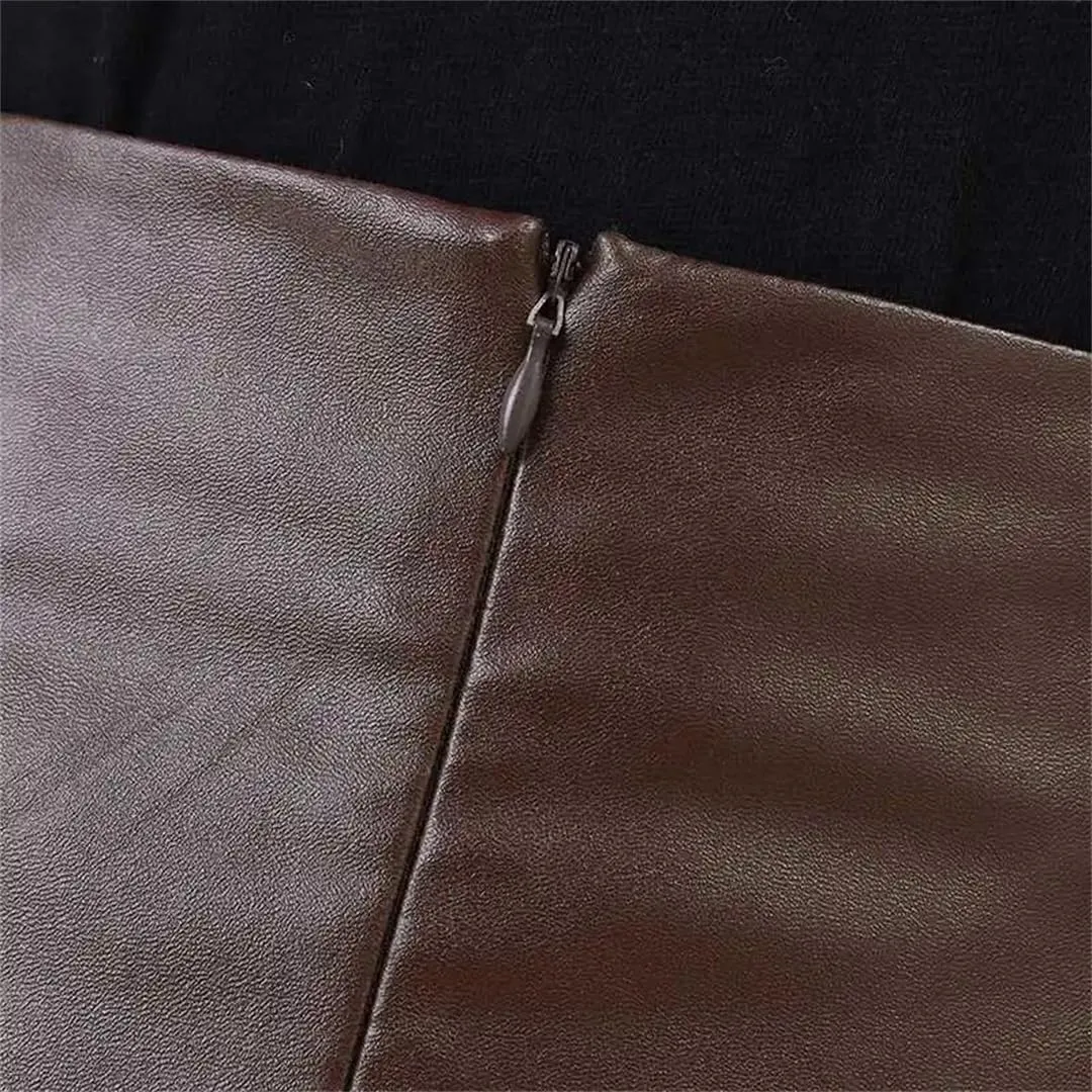 Women PU Leather Maxi Skirt Autumn High Waist Vintage Package Hip Fishtail Skirt Casual Party Skirt