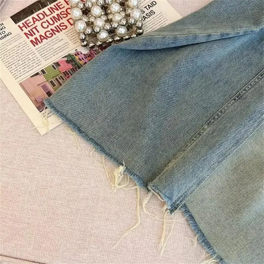 Women Retro A-Line Denim Skirt High-Waisted Slit Mid Length Skirt Sexy Street Style Clothing