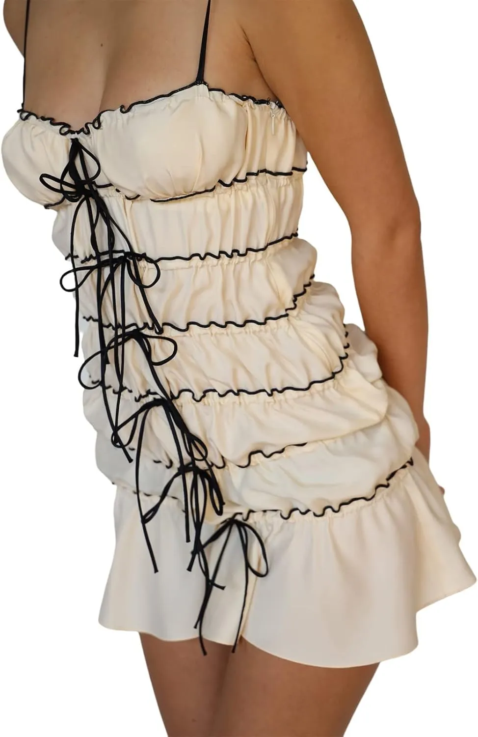 Women Ruffle Strapless Tube Mini Dress Y2k Fairy Off Shoulder Bandeau Dress Frill Trim Bodycon Aline Streetwear