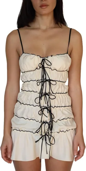 Women Ruffle Strapless Tube Mini Dress Y2k Fairy Off Shoulder Bandeau Dress Frill Trim Bodycon Aline Streetwear
