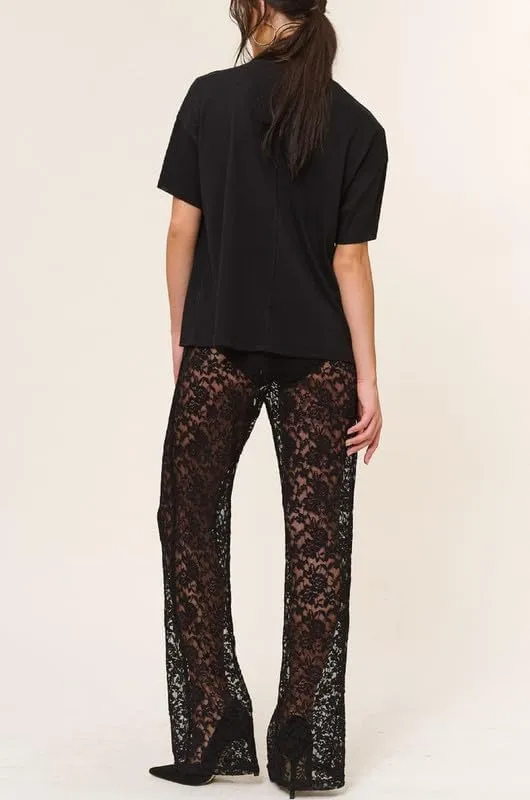 Women Sexy Lace See Through Pants Sheer Mesh Low Waist Stretchy Slim Trouser Hollow Out Skinny Leggings