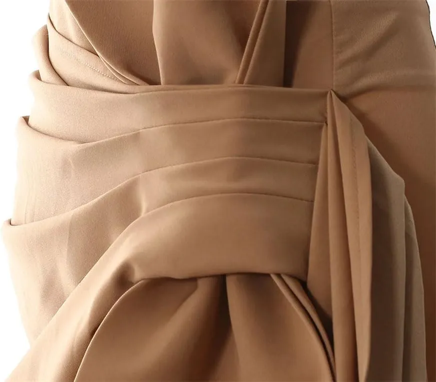 Women Solid Bow Ribbon Skirt High Waist Wrap Hip Pleated Slim Fit Asymmetric Mini Skirts