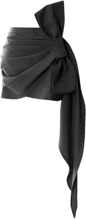 Women Solid Bow Ribbon Skirt High Waist Wrap Hip Pleated Slim Fit Asymmetric Mini Skirts