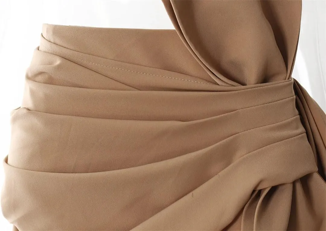 Women Solid Bow Ribbon Skirt High Waist Wrap Hip Pleated Slim Fit Asymmetric Mini Skirts