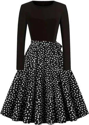 Women Vintage Polka Dot 1950s Audrey Retro Rockabilly Prom Dress Causal Long Sleeve Ruffle Club Party Cocktail Dress