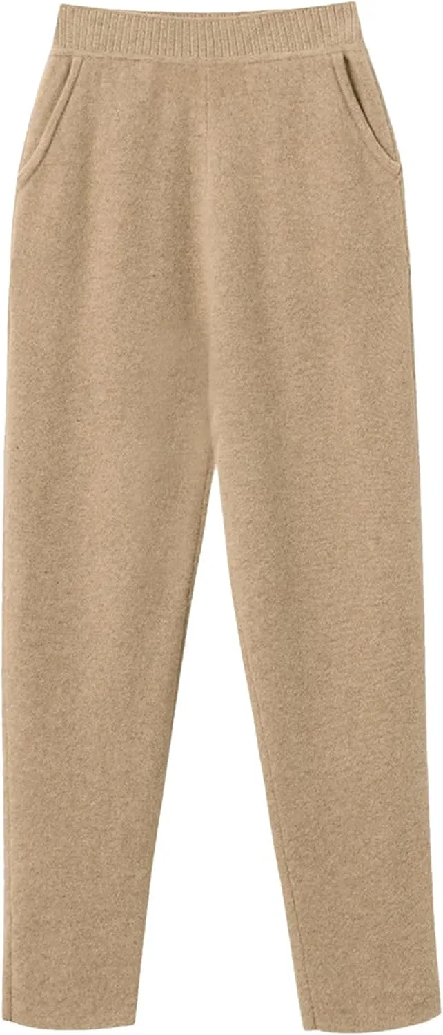 Women Winter 100% Merino Wool Pants High Waist Knited Pencil Pants Office Lady Business Casual Trousers