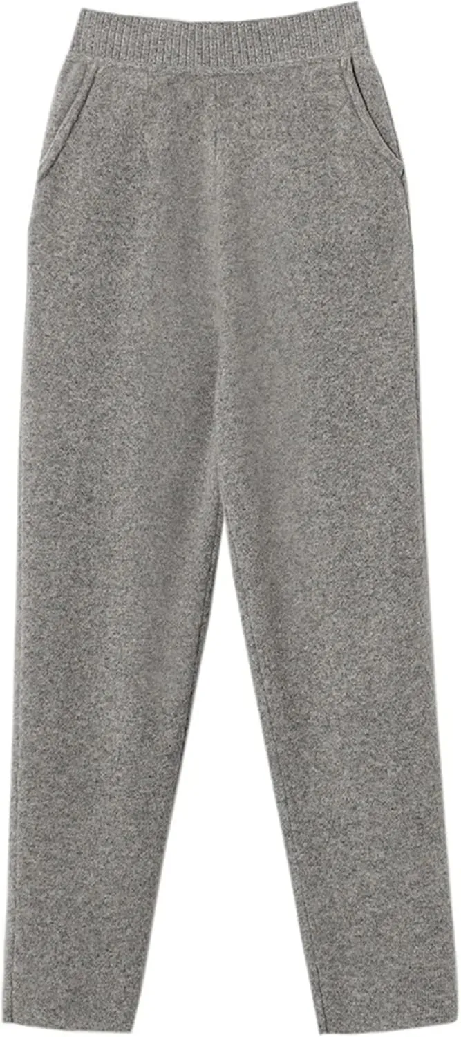 Women Winter 100% Merino Wool Pants High Waist Knited Pencil Pants Office Lady Business Casual Trousers