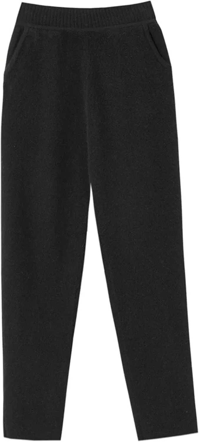Women Winter 100% Merino Wool Pants High Waist Knited Pencil Pants Office Lady Business Casual Trousers