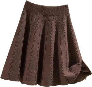 Women Winter Warm Knit Pleated Short Skirt Elastic High Waist Sweater Skirts Autumn Solid Elastic Knitting Mini Skirt