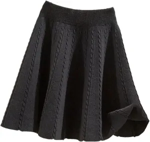 Women Winter Warm Knit Pleated Short Skirt Elastic High Waist Sweater Skirts Autumn Solid Elastic Knitting Mini Skirt