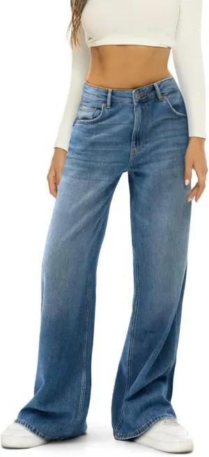 Women Y2k Baggy Jeans Wide Straight Leg High Waist Denim Pants Vintage Harajuku Loose Casual Trousers Streetwear