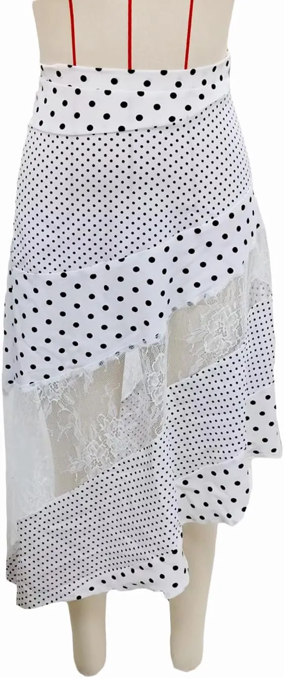 Women Y2K Maxi Skirt Coquette Hight Waist Lace Patchwork Irregular Hem Flowy Midi Skirt Summer Vacation Beachwear