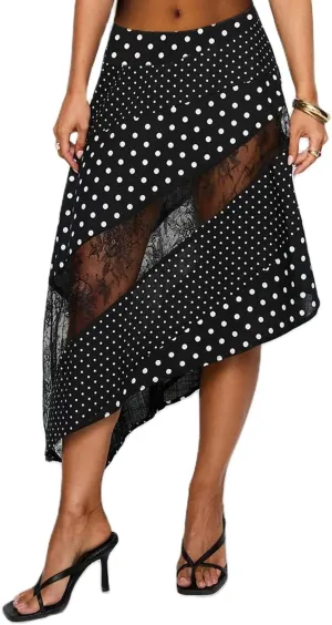 Women Y2K Maxi Skirt Coquette Hight Waist Lace Patchwork Irregular Hem Flowy Midi Skirt Summer Vacation Beachwear