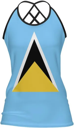 Women's Athletic Tank Saint Lucia Flag Casual Sleeveless Workout Shirts Top Slim Sports Vest Undershirt
