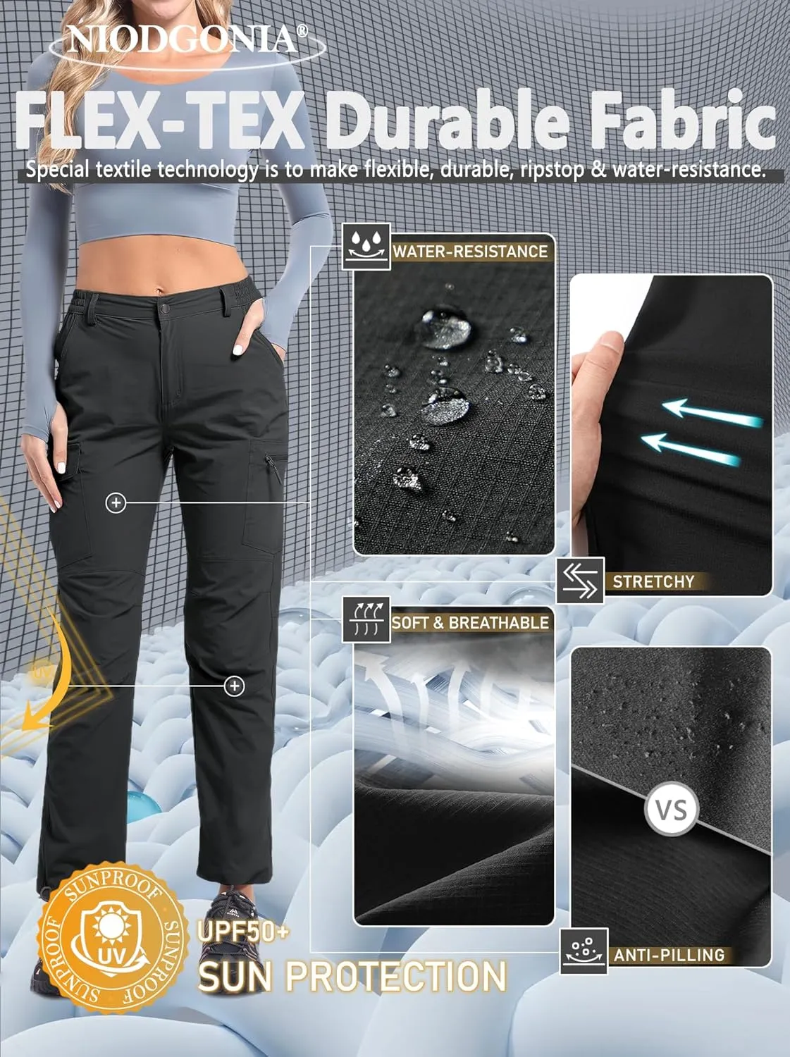 Women's Cargo Lightweight Hiking Pants Casual High Waisted Athletic Outdoor Travel Trousers with Pockets