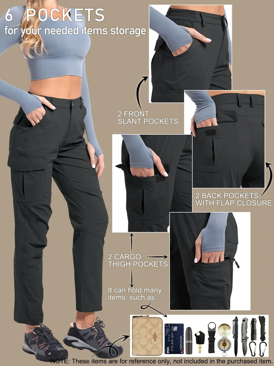 Women's Cargo Lightweight Hiking Pants Casual High Waisted Athletic Outdoor Travel Trousers with Pockets