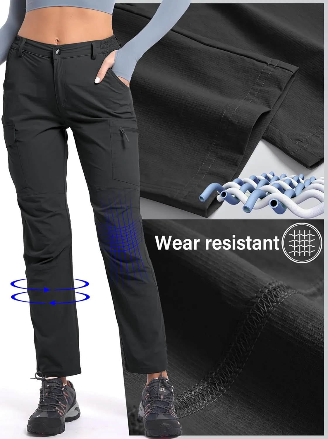 Women's Cargo Lightweight Hiking Pants Casual High Waisted Athletic Outdoor Travel Trousers with Pockets