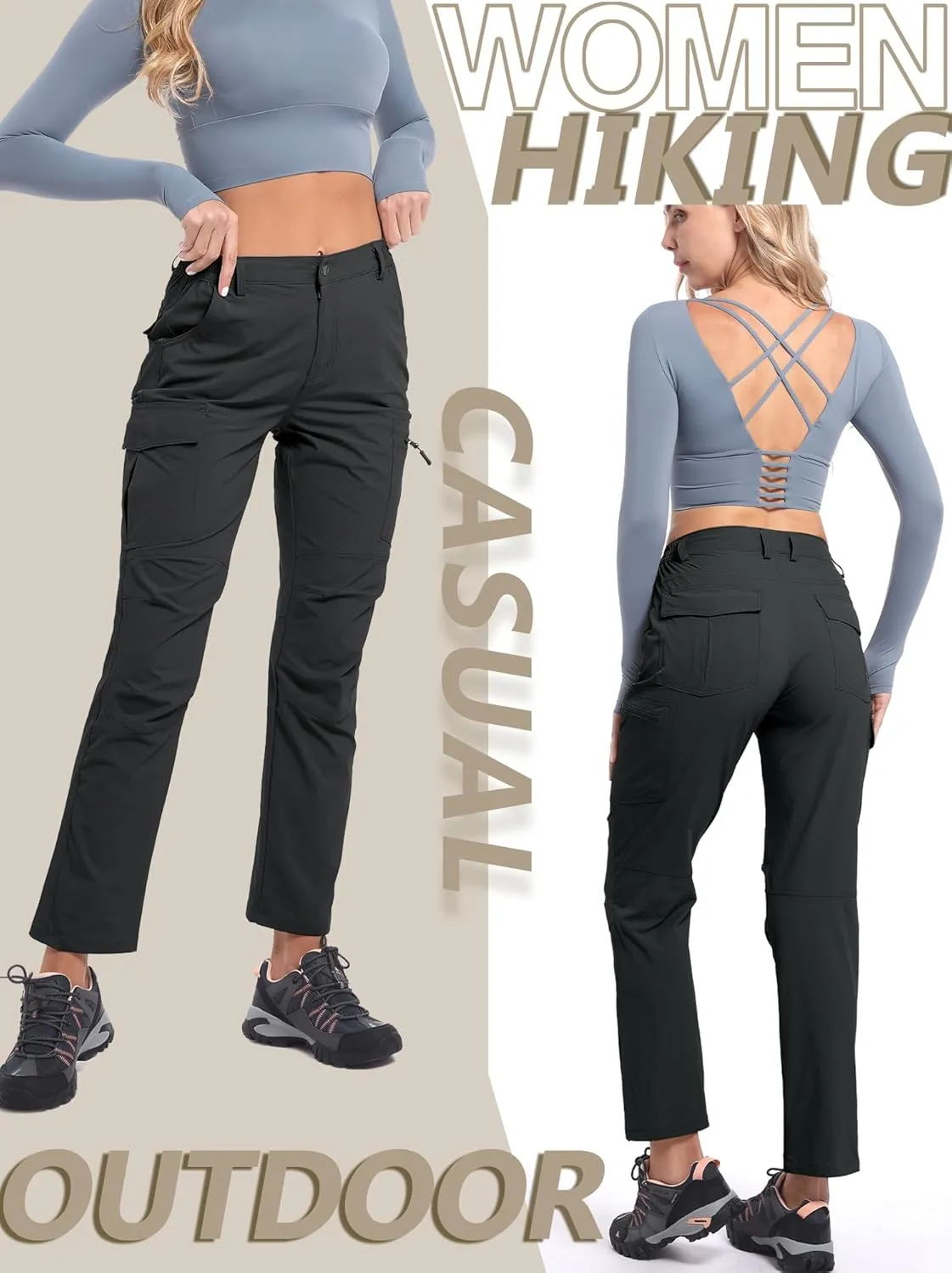 Women's Cargo Lightweight Hiking Pants Casual High Waisted Athletic Outdoor Travel Trousers with Pockets