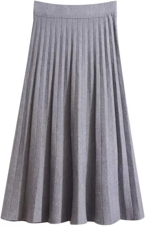 Womens Casual High Waist Pleated Knit Midi Skirt Swing Boho Skirt A-line Long Skirts