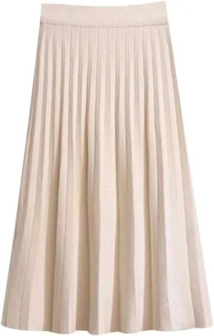Womens Casual High Waist Pleated Knit Midi Skirt Swing Boho Skirt A-line Long Skirts