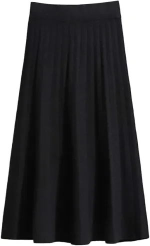 Womens Casual High Waist Pleated Knit Midi Skirt Swing Boho Skirt A-line Long Skirts
