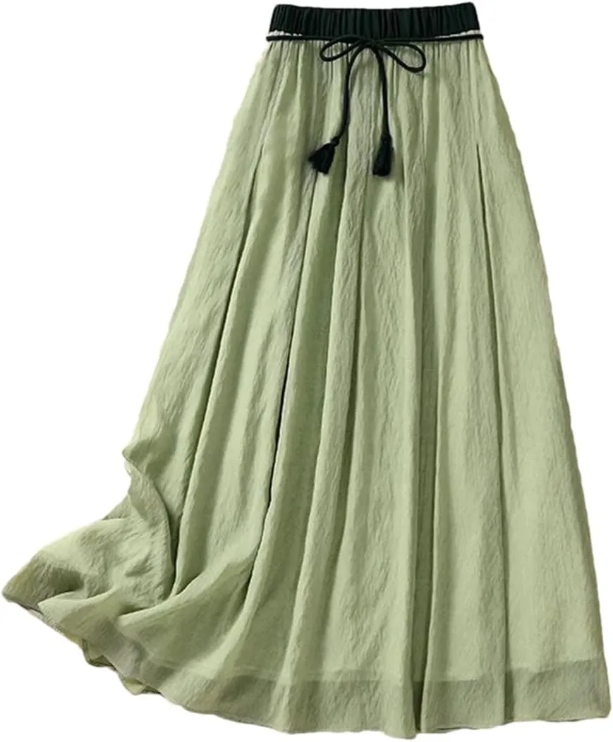 Women's Casual High Waist Skirt Solid Color Lace Mid-Length Pleated Skirt