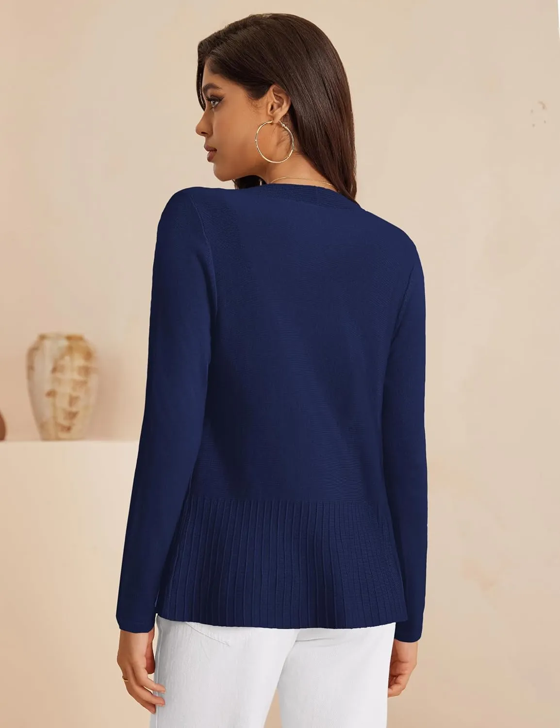 Women's Casual Open Front Sweater Long Sleeve Rib Knit Draped Cardigan