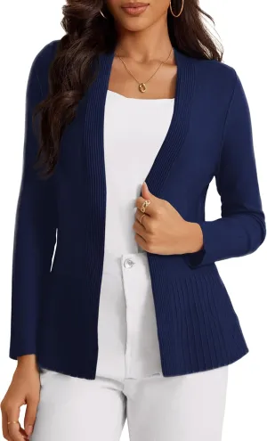 Women's Casual Open Front Sweater Long Sleeve Rib Knit Draped Cardigan