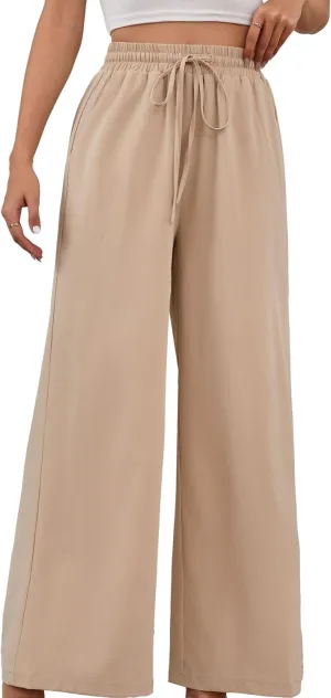 Women's Casual Pants Elastic Waisted Summer Business Wrinkle Free High Waisted Office with Pockets Palazzo Pants