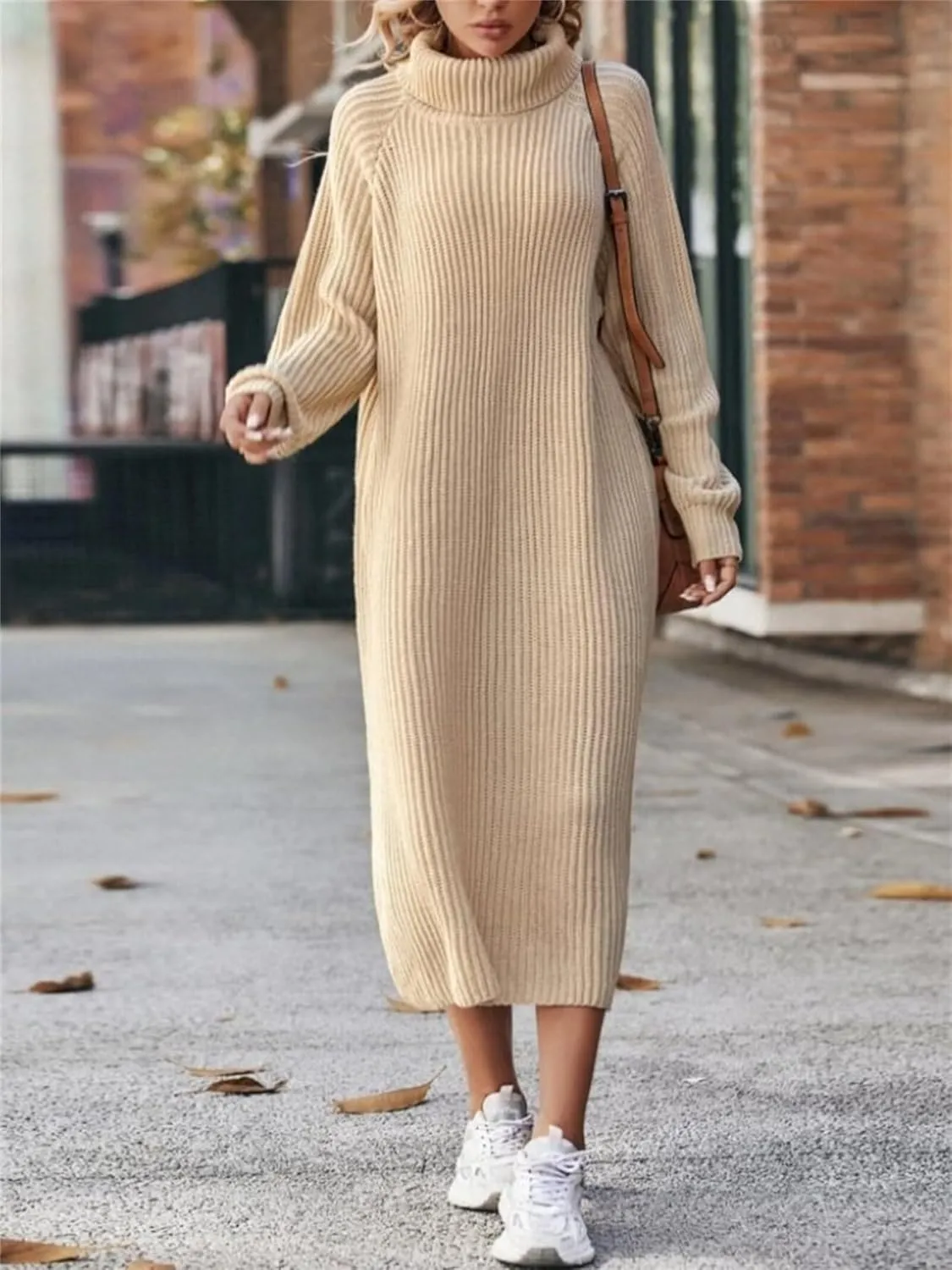 Women's Casual Winter Dress - Trendy Long Sleeve Turtle Neck Knit Maxi Christmas Dress - Warm Plus Size