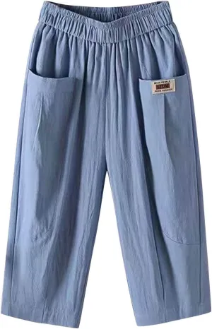 Women's Cotton Linen Carpi Pants Summer Wide Leg Casual Loose Lightweight High Waisted Pants Trousers with Pockets