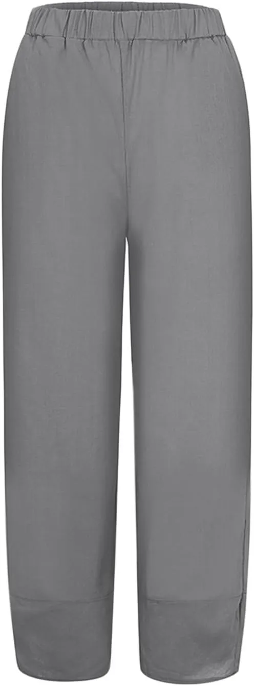 Women's Cotton Linen Harem Pants Lightweight Casual Cropped Trousers with Pockets Loose Beach Yoga Pants for Summer