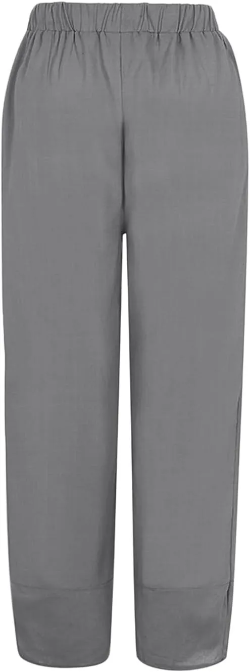 Women's Cotton Linen Harem Pants Lightweight Casual Cropped Trousers with Pockets Loose Beach Yoga Pants for Summer