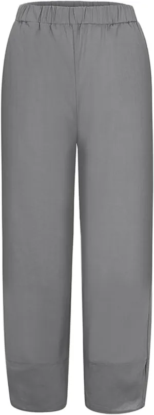 Women's Cotton Linen Harem Pants Lightweight Casual Cropped Trousers with Pockets Loose Beach Yoga Pants for Summer