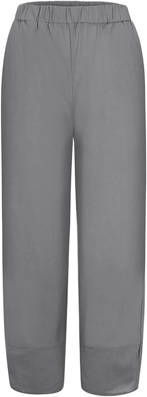 Women's Cotton Linen Harem Pants Lightweight Casual Cropped Trousers with Pockets Loose Beach Yoga Pants for Summer