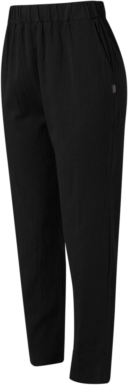 Women's Cotton Linen Pants Summer Straight Leg Loose Drawstring Trousers High Waist Casual Beach Pants with Pockets