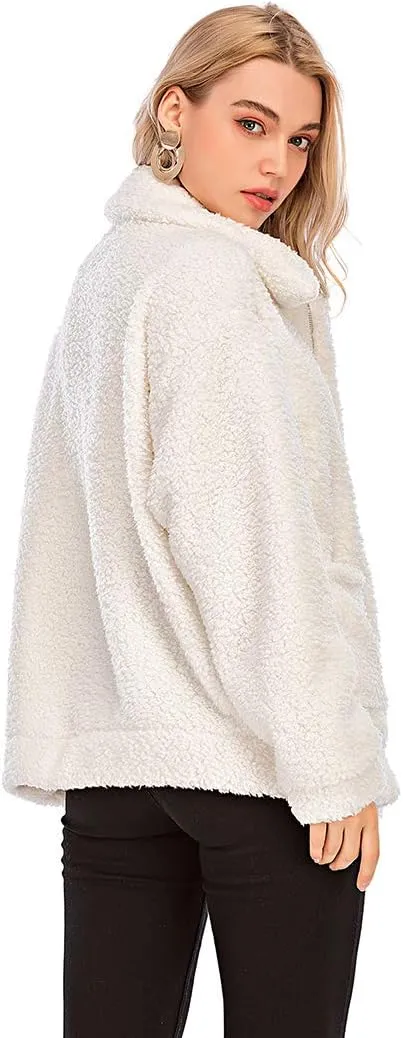 Womens Faux Shearling Jacket, Casual Lapel Fleece Fuzzy Jacket Shaggy Oversized Jacket Fashion Cardigan Coat