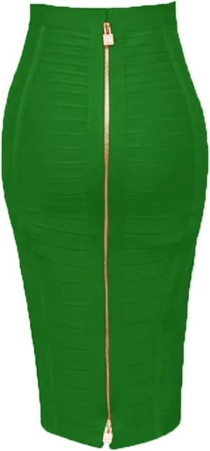 Women's High Waist Elastic Slim Fit Bandage Skirt Solid Color Knee Length Bodycon Pencil Skirt Office Midi Skirt