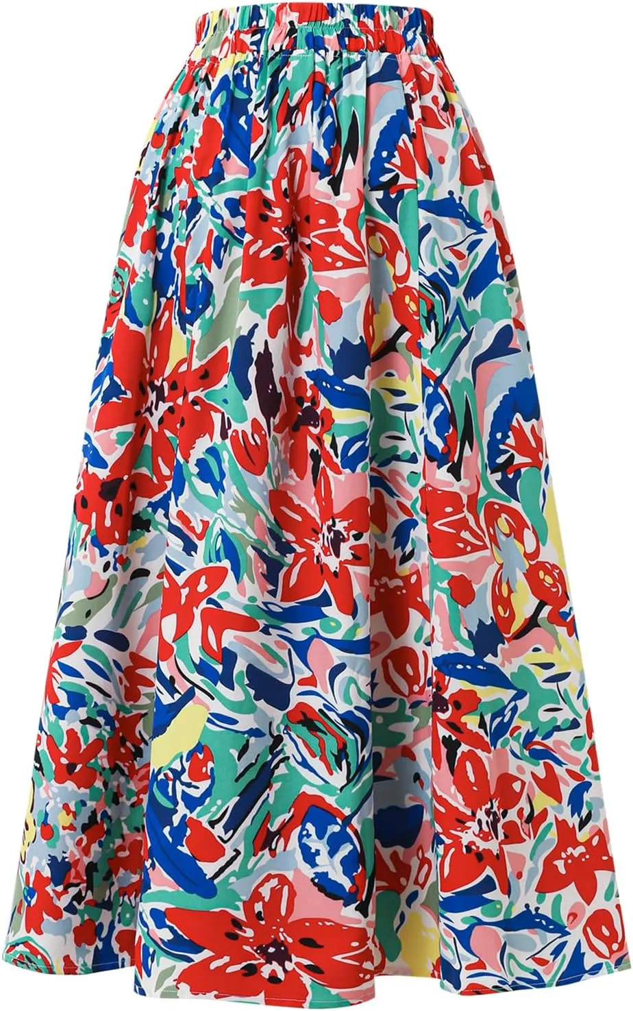 Women's High Waist Elastic Waist Skirt Printed with Pocket A-line Skirt in Spring Summer and Autumn