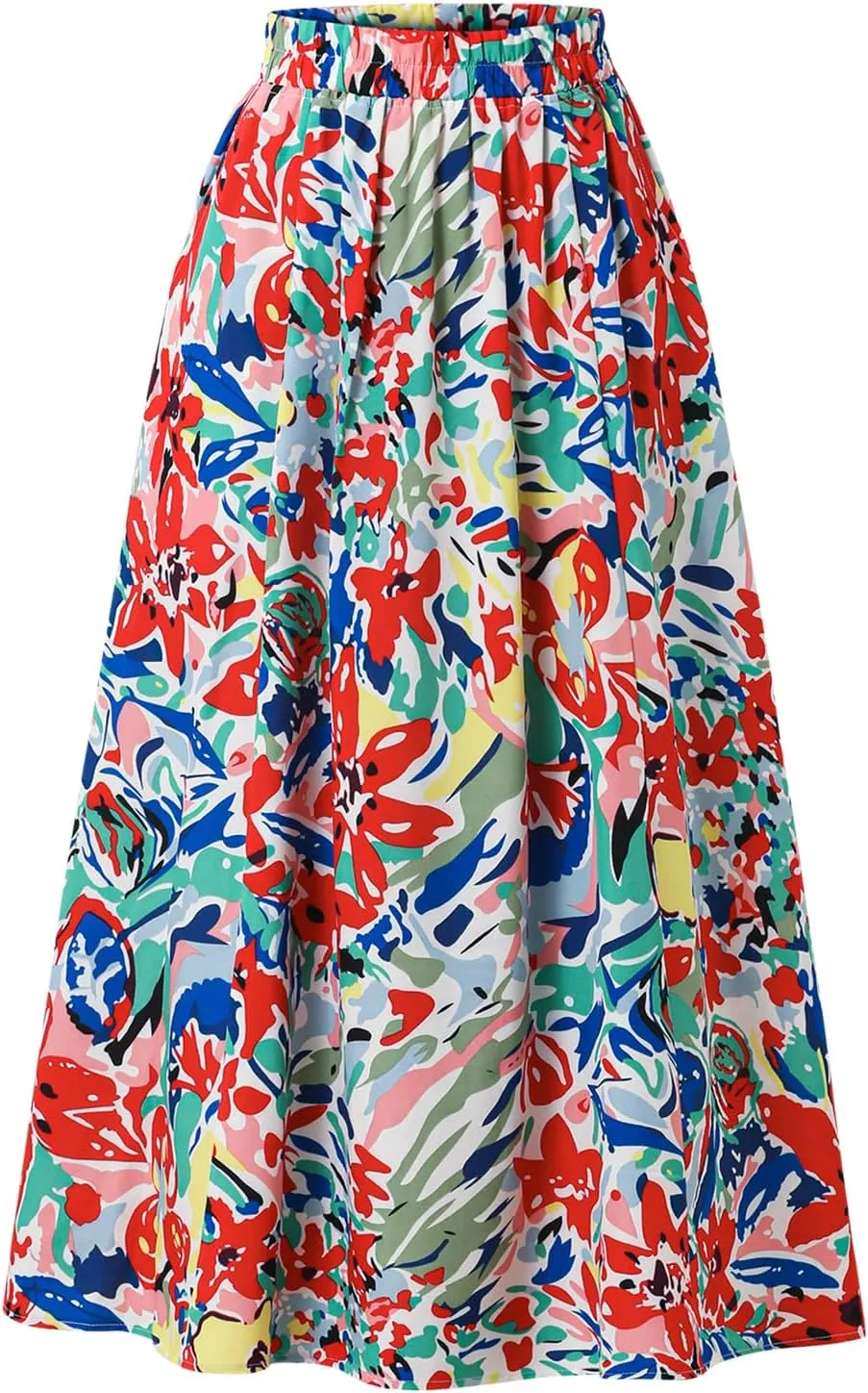 Women's High Waist Elastic Waist Skirt Printed with Pocket A-line Skirt in Spring Summer and Autumn