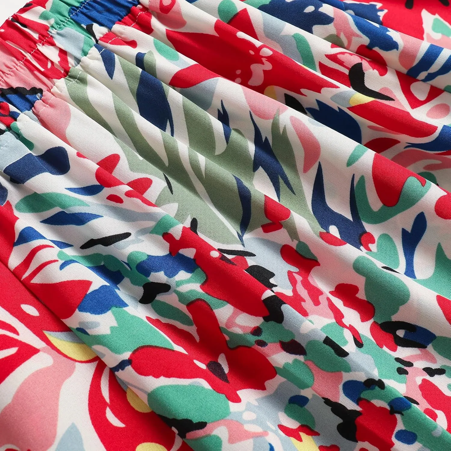 Women's High Waist Elastic Waist Skirt Printed with Pocket A-line Skirt in Spring Summer and Autumn