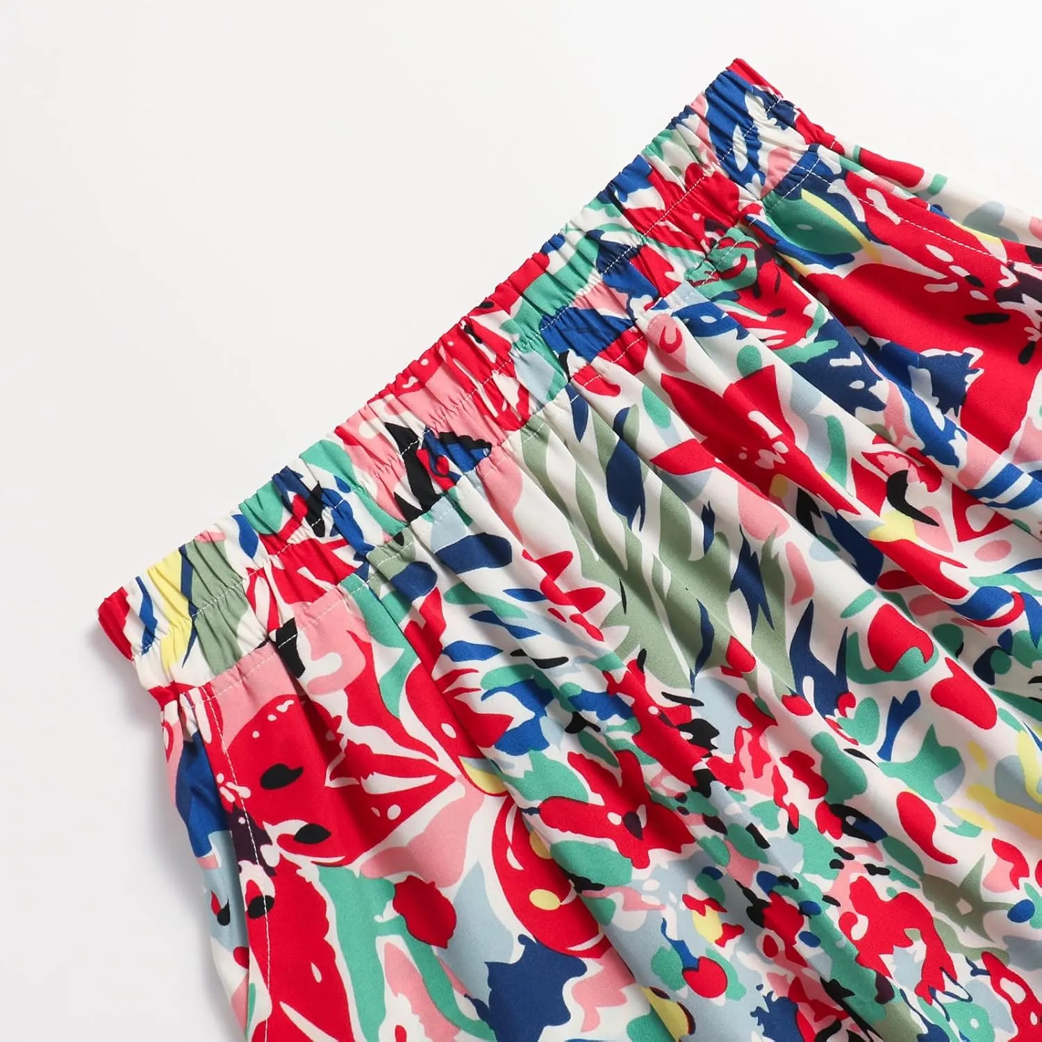 Women's High Waist Elastic Waist Skirt Printed with Pocket A-line Skirt in Spring Summer and Autumn