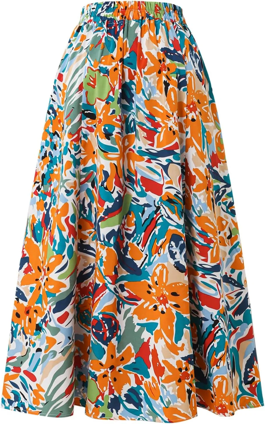 Women's High Waist Elastic Waist Skirt Printed with Pocket A-line Skirt in Spring Summer and Autumn